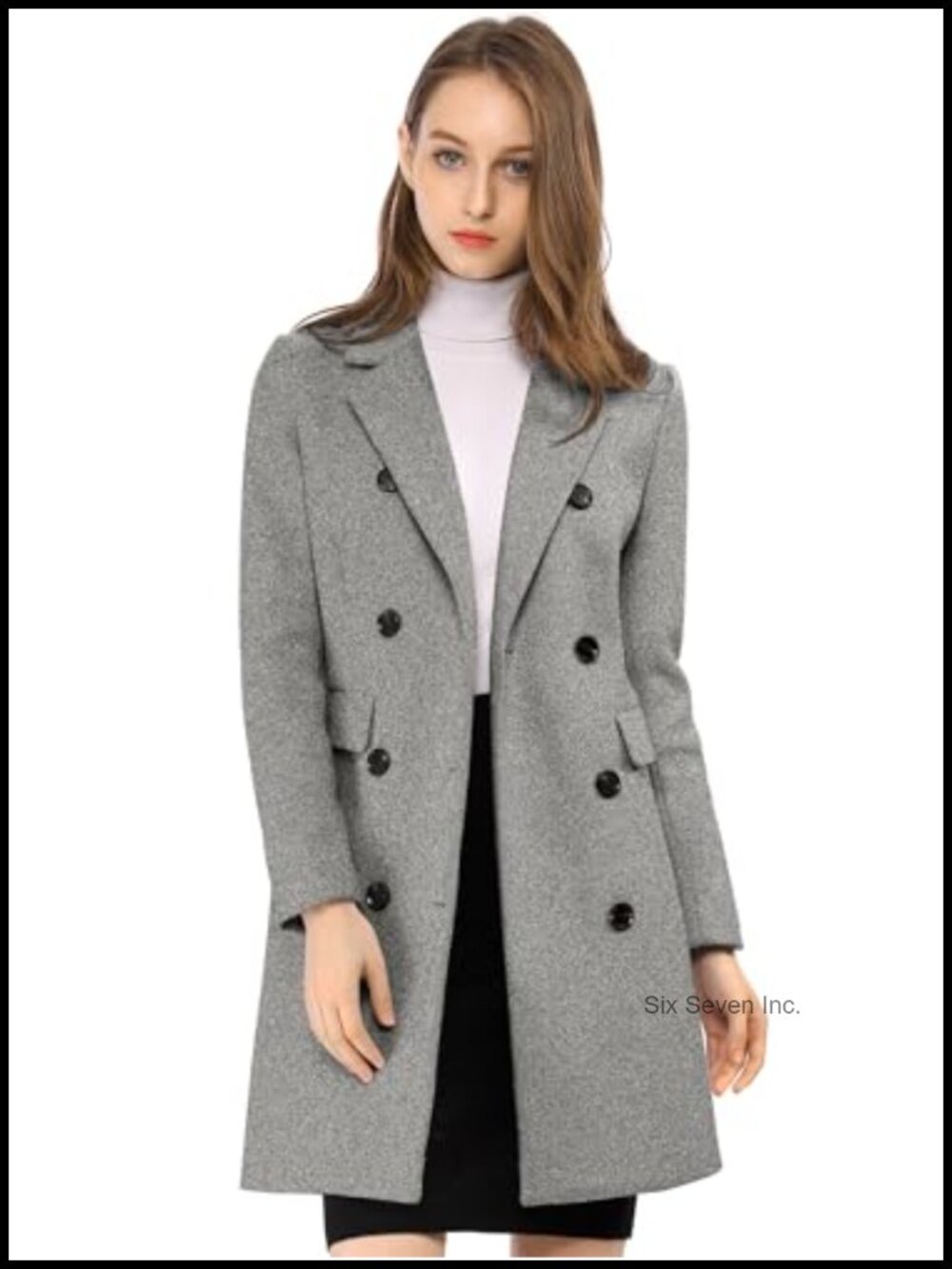 Allegra K Women's Winter Coat Notched Lapel Double Breasted Trench Peacoat
